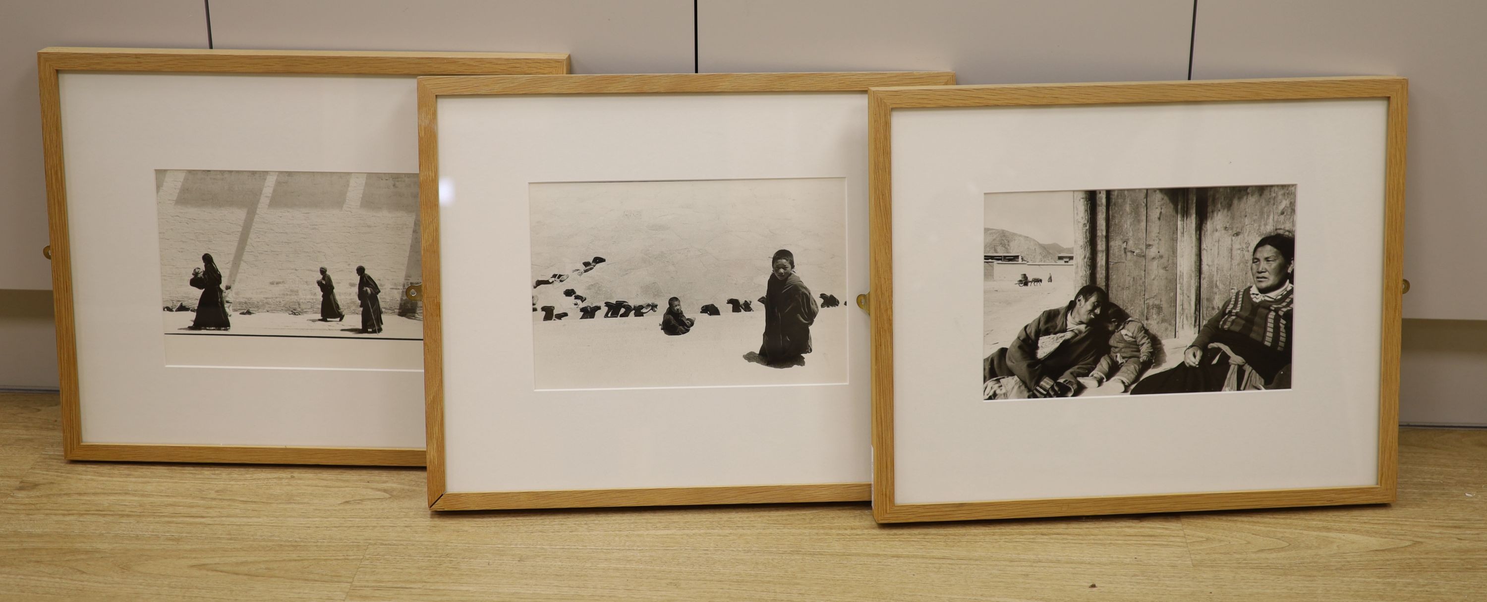 George Rodger, Three framed black and white photographs, North American Indian, Cloaked Figures and Children, 21 x 32cm